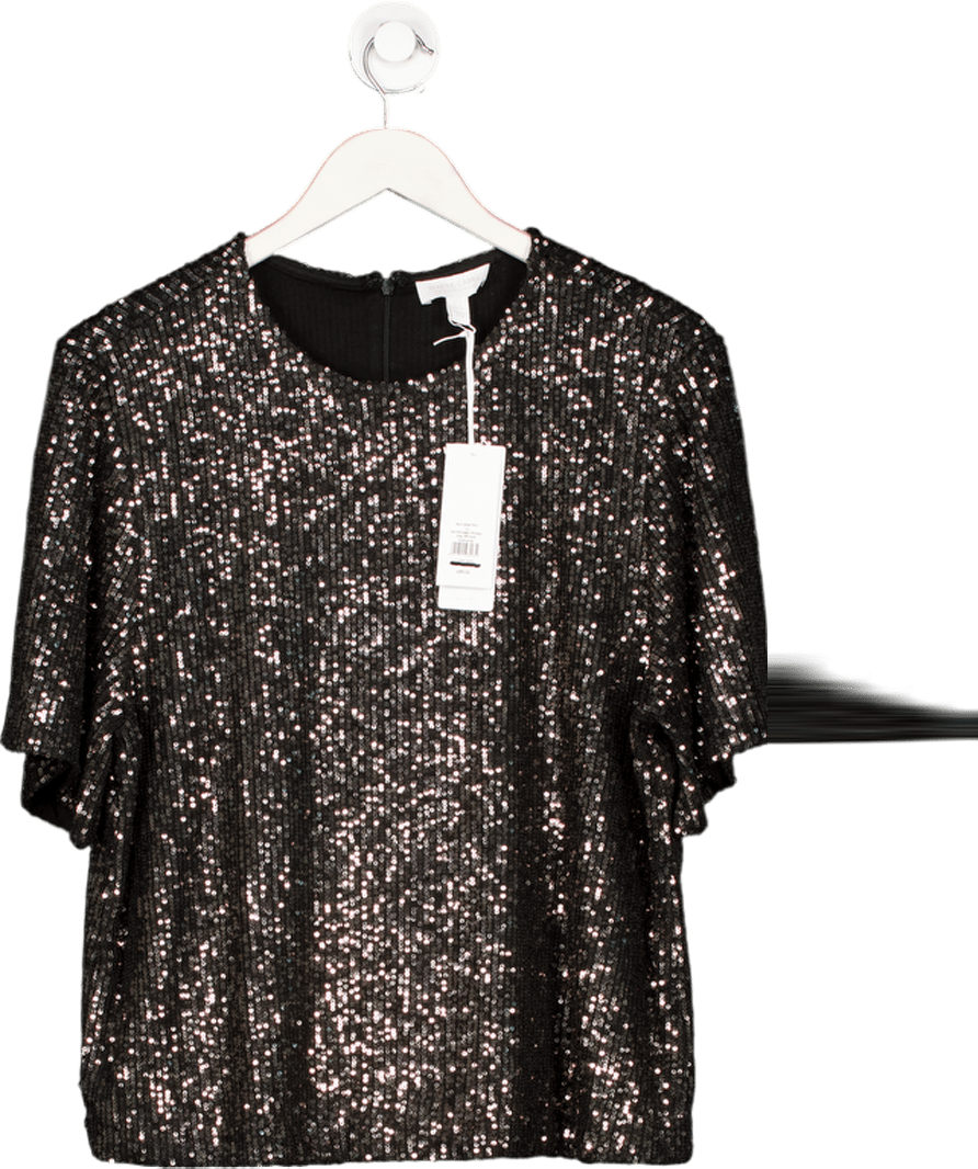 The White Company Black Sequin Jersey T-shirt UK 12 - Reliked