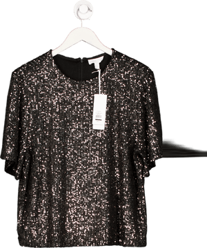 The White Company Black Sequin Jersey T-shirt UK 12