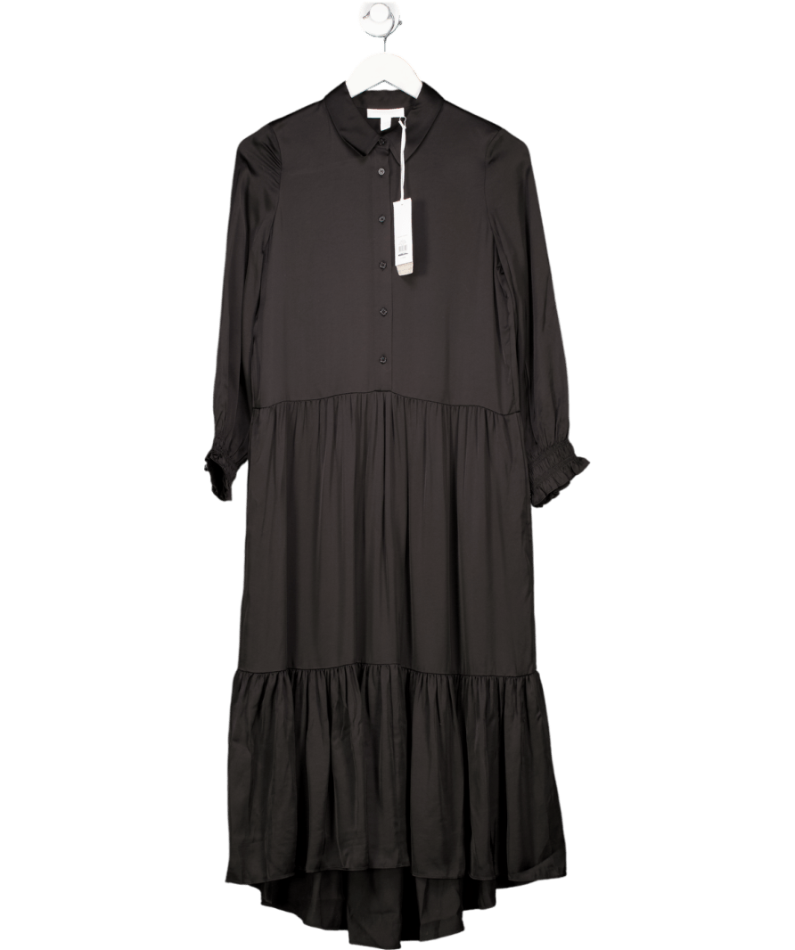 The White Company Black Tiered Satin Midi Dress UK 6 - Reliked