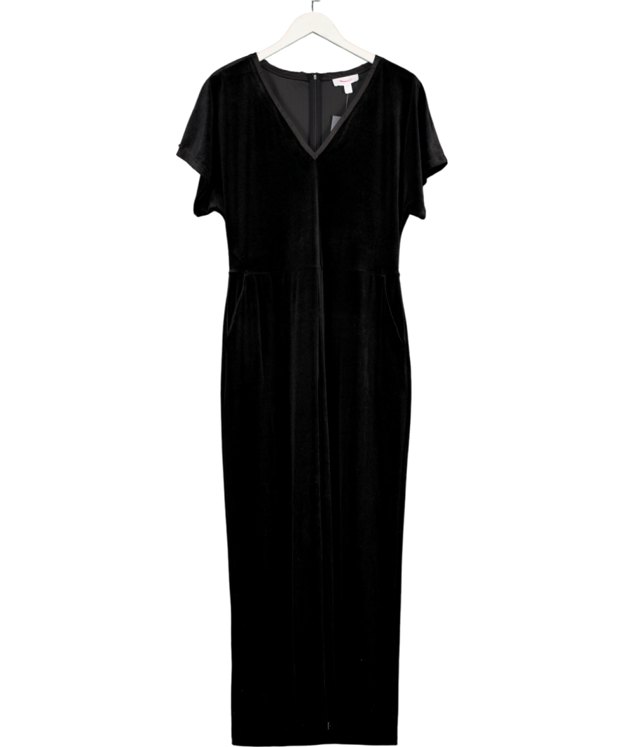 The White Company Black V - neck Straight - leg Velvet Jumpsuit UK 12 - Reliked