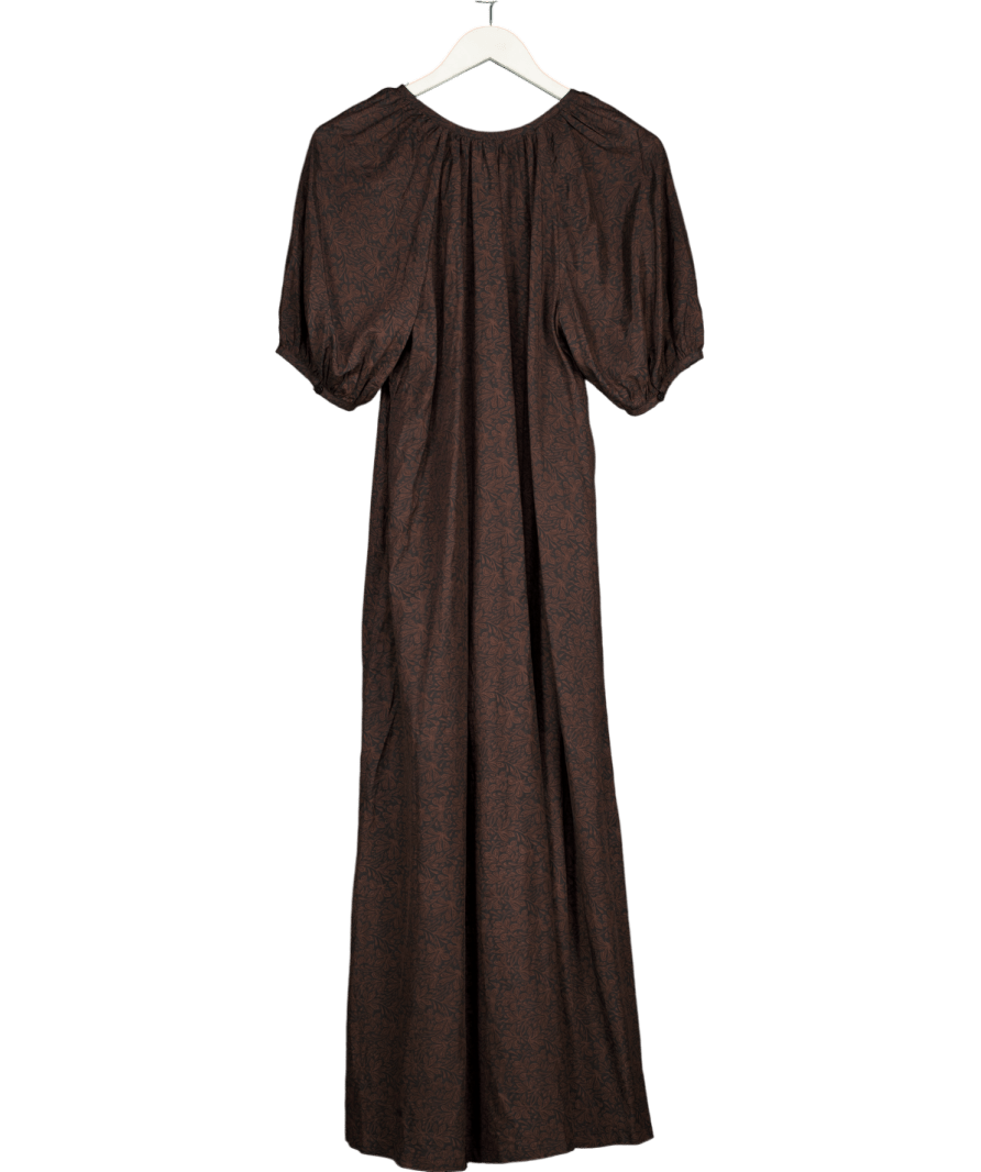 The White Company Chocolate Brown Printed Puff Sleeve Midi Dress UK 12 - Reliked