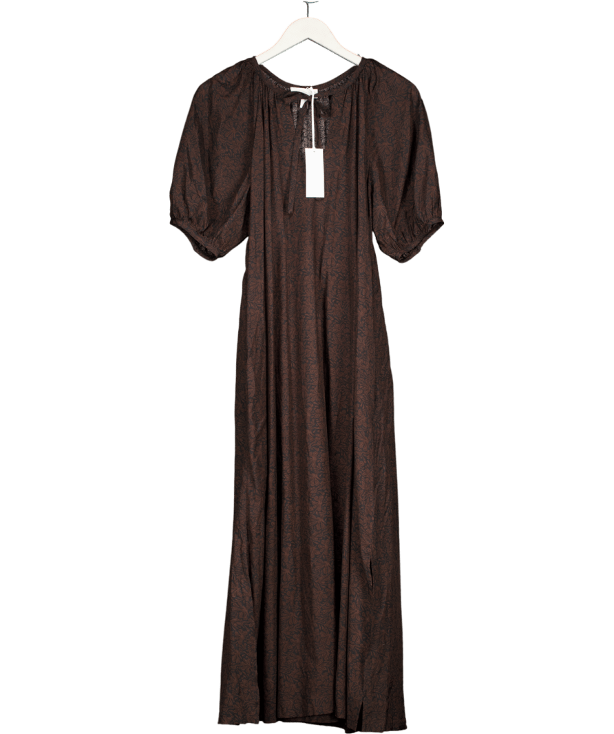 The White Company Chocolate Brown Printed Puff Sleeve Midi Dress UK 12 - Reliked