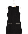 Theory Black Wool Dress With Leather Pockets UK S - Reliked