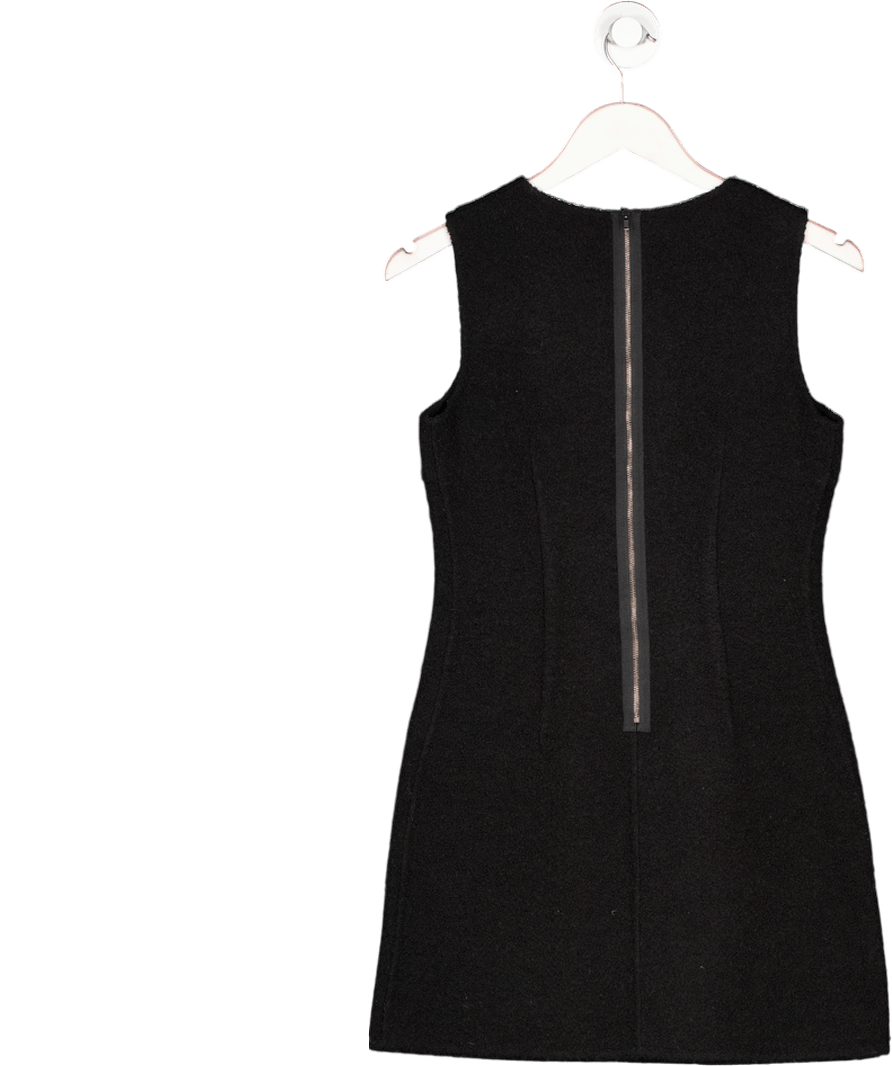 Theory Black Wool Dress With Leather Pockets UK S - Reliked