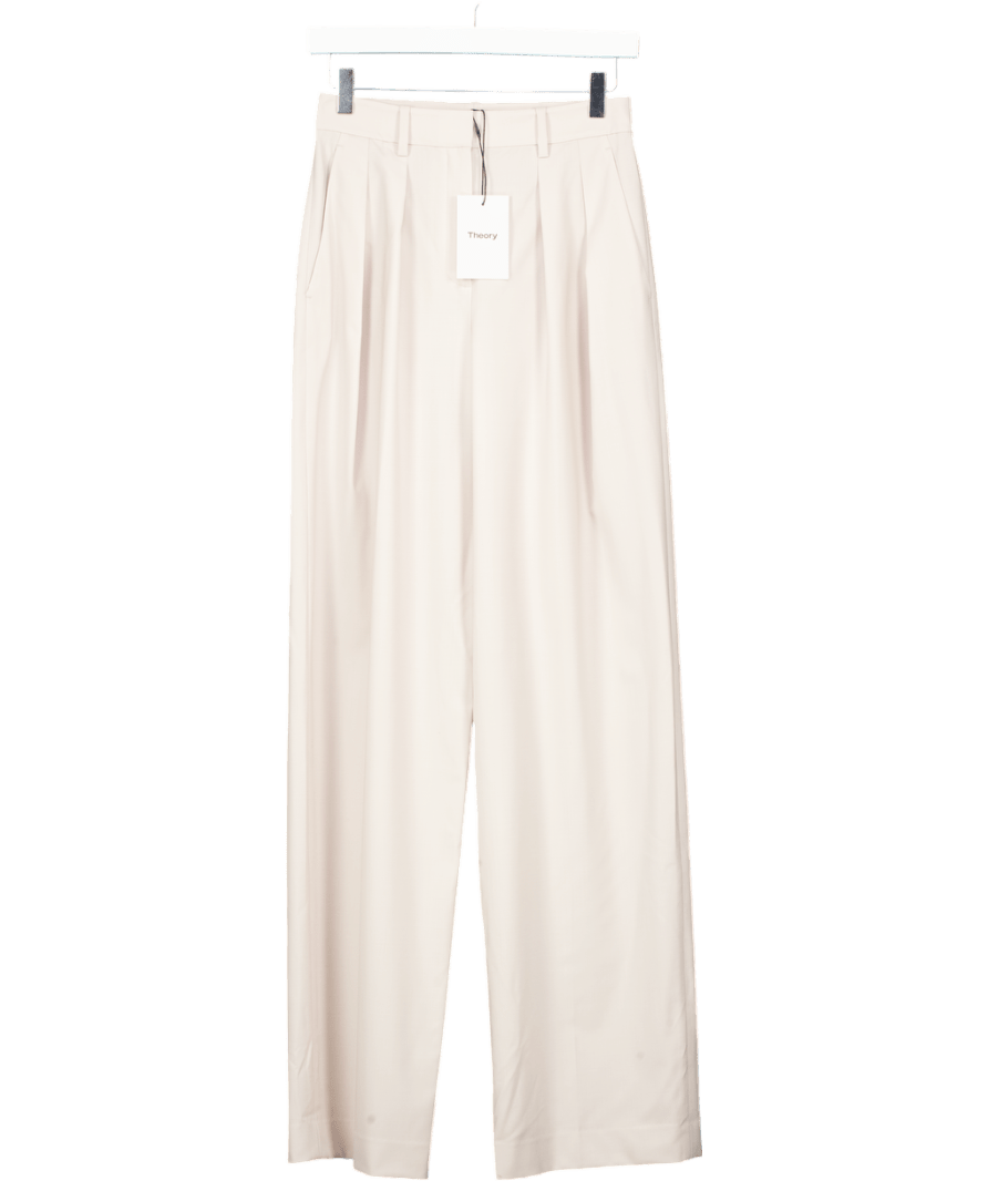 Theory Cream Fine Virgin Wool Double Pleat Trousers Sz00 UK XXS - Reliked