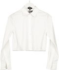 Theory Long Sleeve Crop Linen Button - up Shirt In White UK S - Reliked