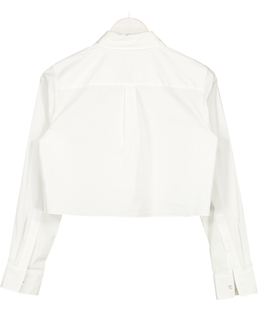 Theory Long Sleeve Crop Linen Button - up Shirt In White UK S - Reliked