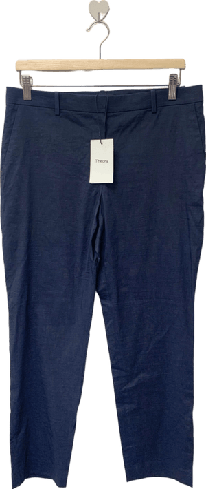 Theory Navy Treeca 4 Eco Crunch Wash Trousers UK 12