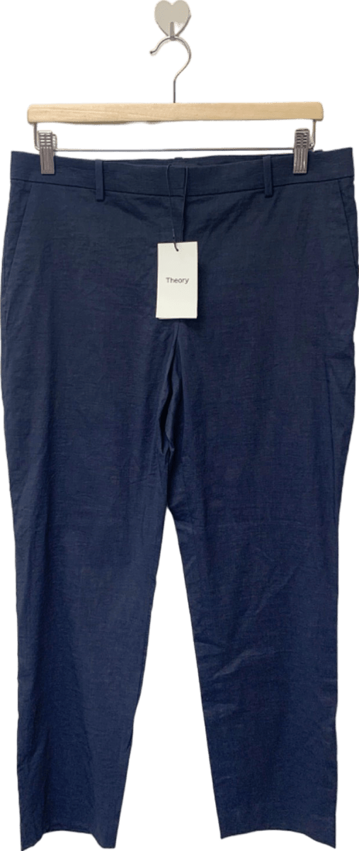 Theory Navy Treeca 4 Eco Crunch Wash Trousers UK 12 - Reliked