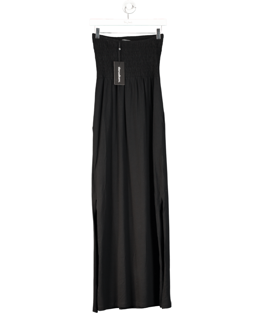 Threadbare Black Bandeau Jersey Maxi Dress With Pockets UK S - Reliked