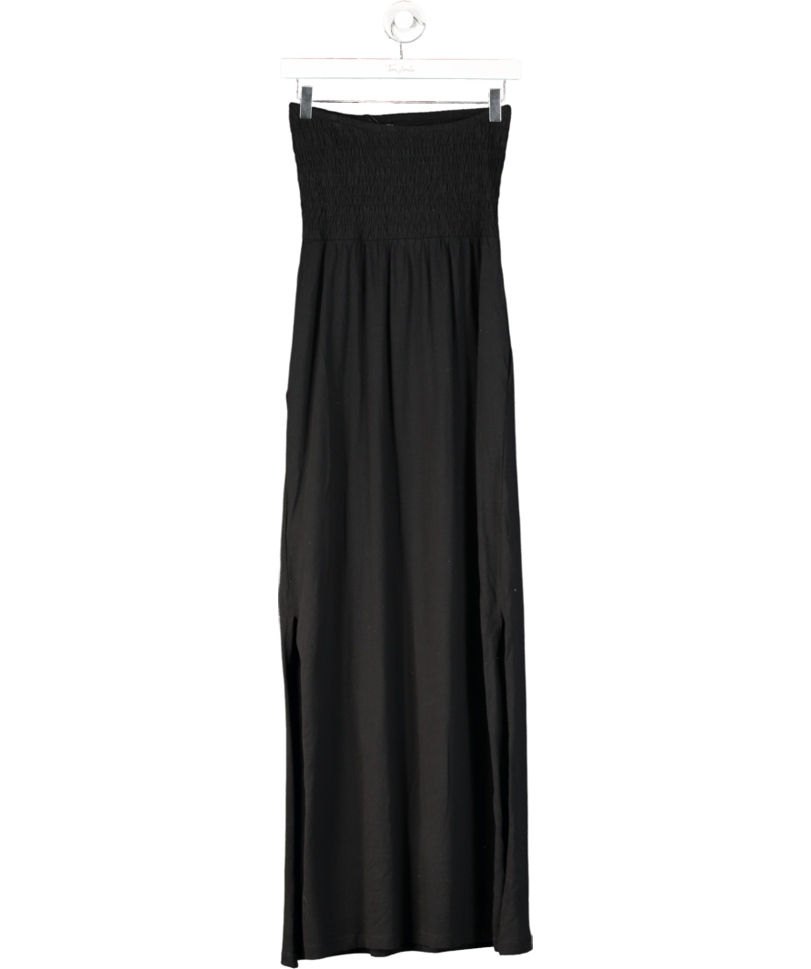 Threadbare Black Bandeau Jersey Maxi Dress With Pockets UK S - Reliked