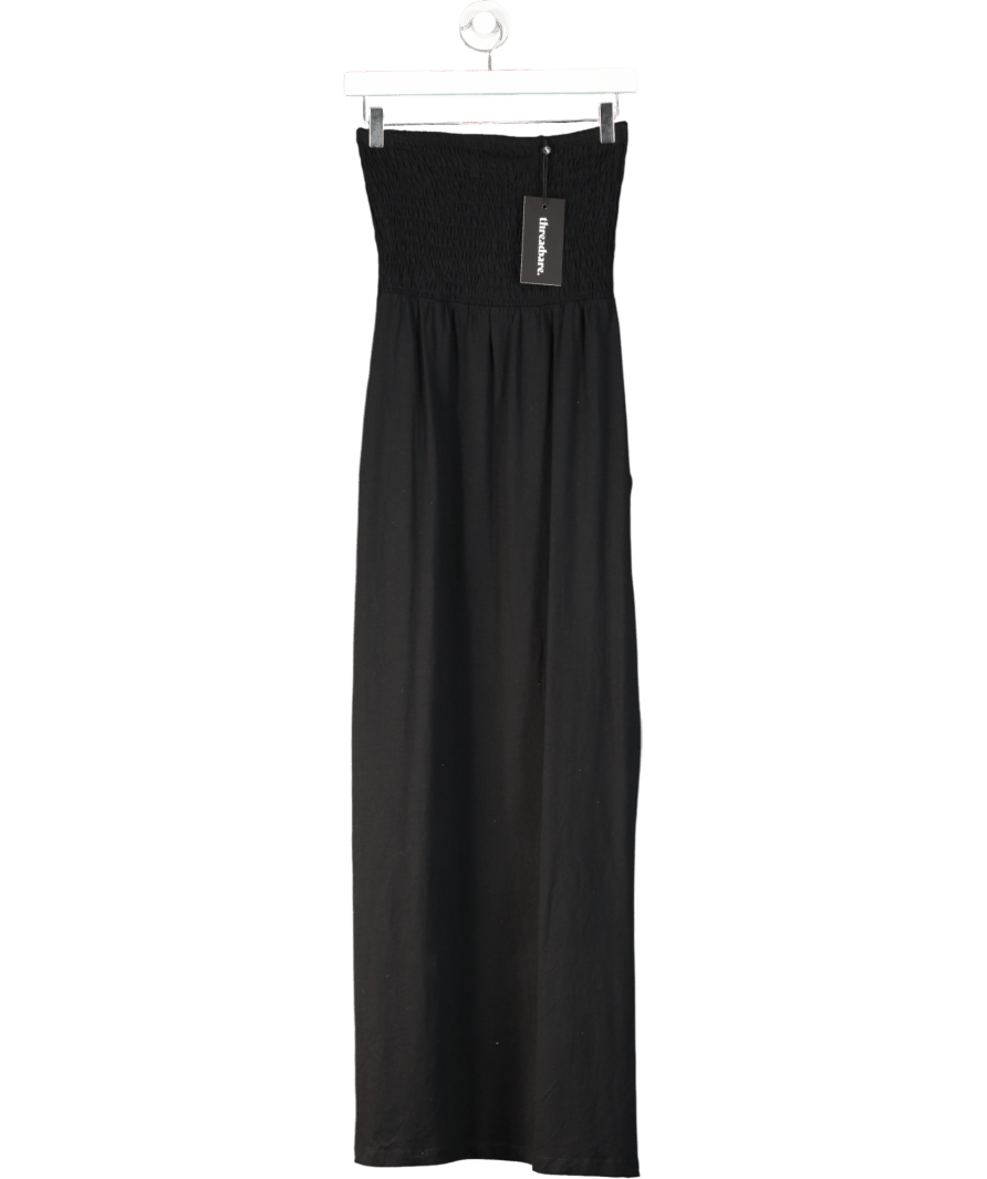 Threadbare Black Bandeau Jersey Maxi Dress With Pockets UK S - Reliked
