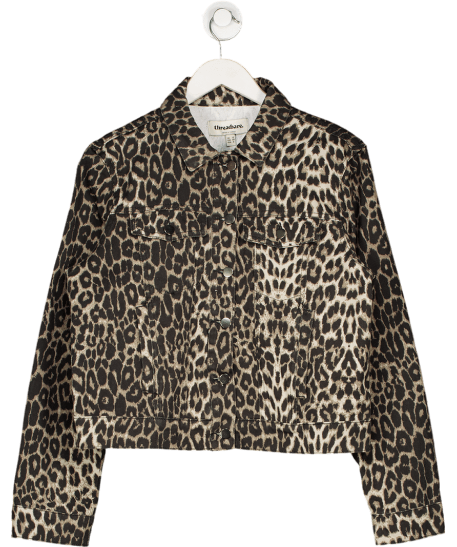 Threadbare Brown Leopard Print Denim Jacket UK 12 - Reliked
