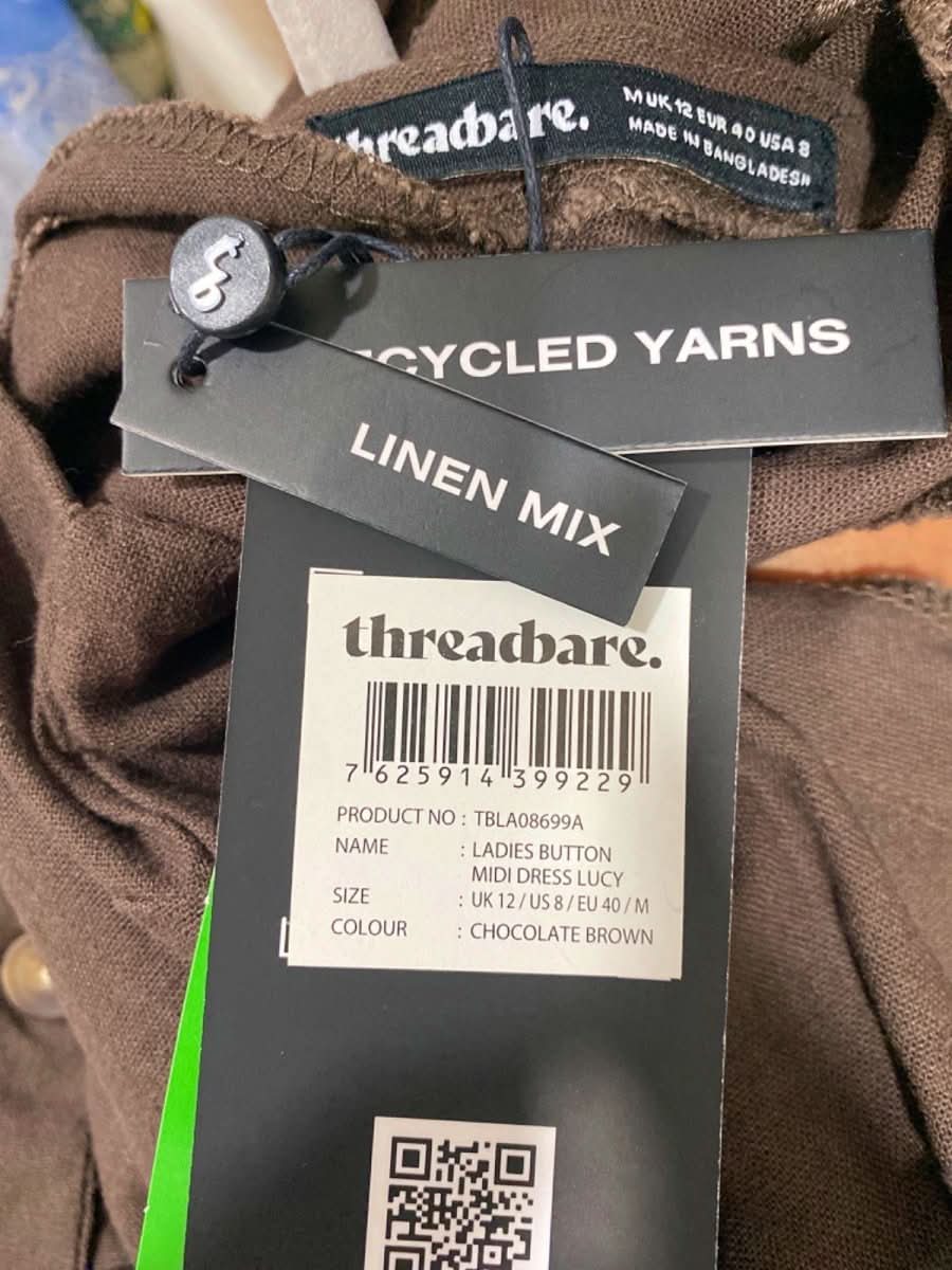 Threadbare Chocolate Brown Ladies Button Midi Dress Lucy UK 12 - Reliked