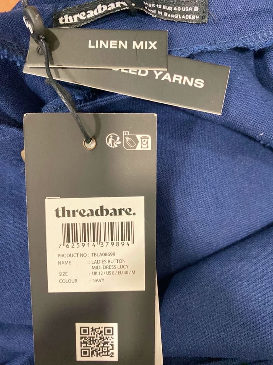 Threadbare Navy Ladies Button Midi Dress Lucy UK 12 - Reliked