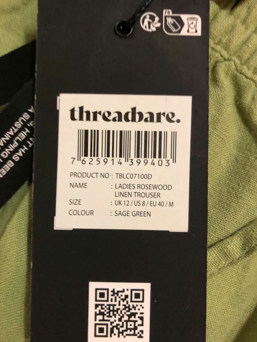 Threadbare Sage Green Rosewood Linen Trouser UK 12 - Reliked