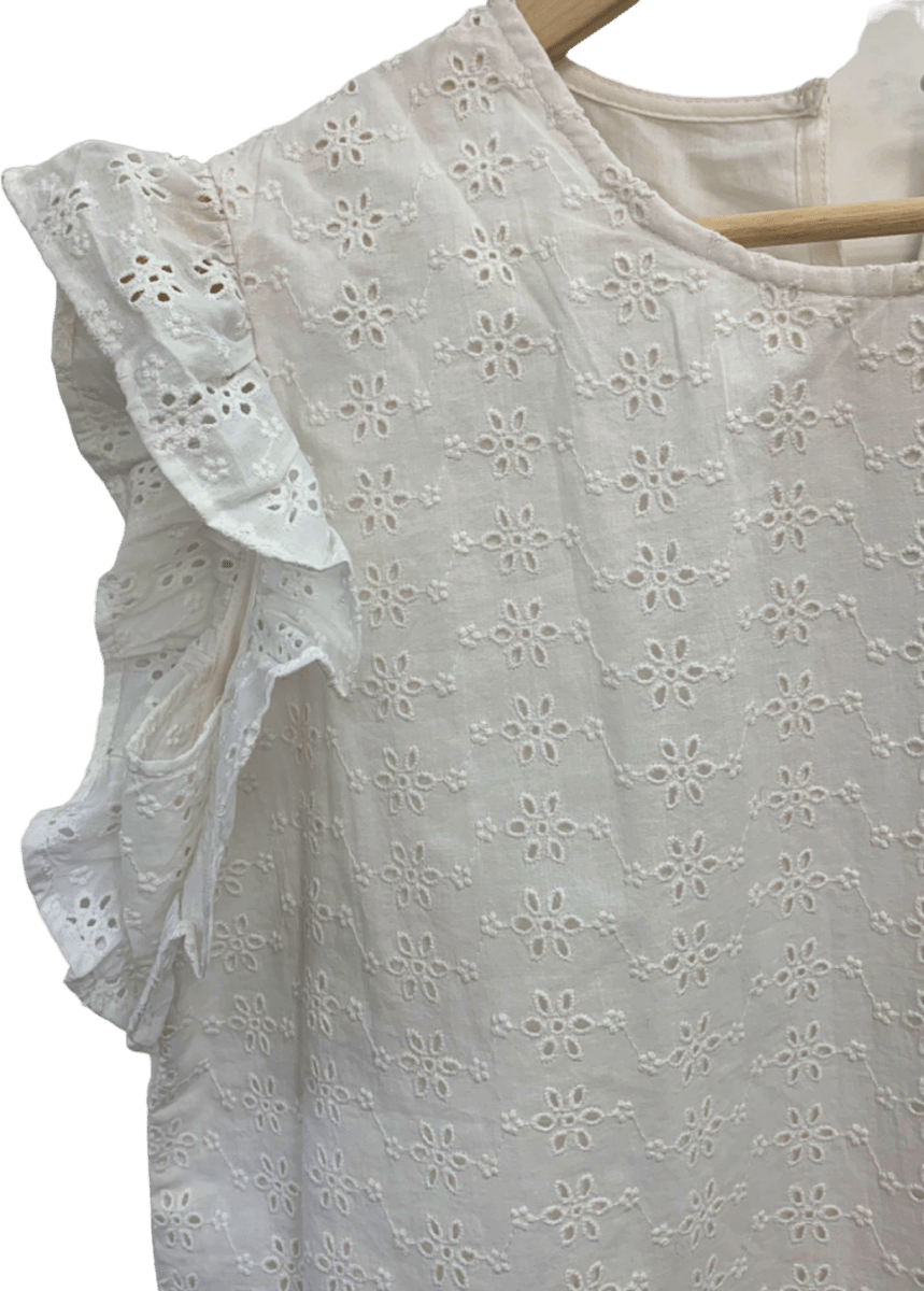 Threadbare White Ladies Banana Broderie Frill Sleeve Top UK 12 - Reliked