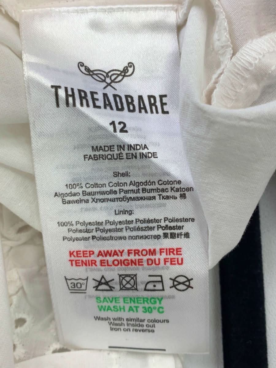 Threadbare White Ladies Banana Broderie Frill Sleeve Top UK 12 - Reliked