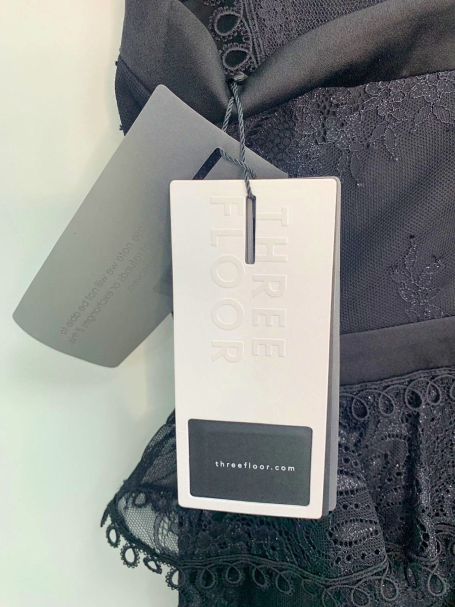 Three Floor Black Lace Midi Dress UK 8 - Reliked