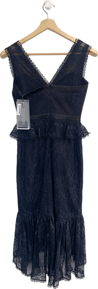 Three Floor Black Lace Midi Dress UK 8 - Reliked