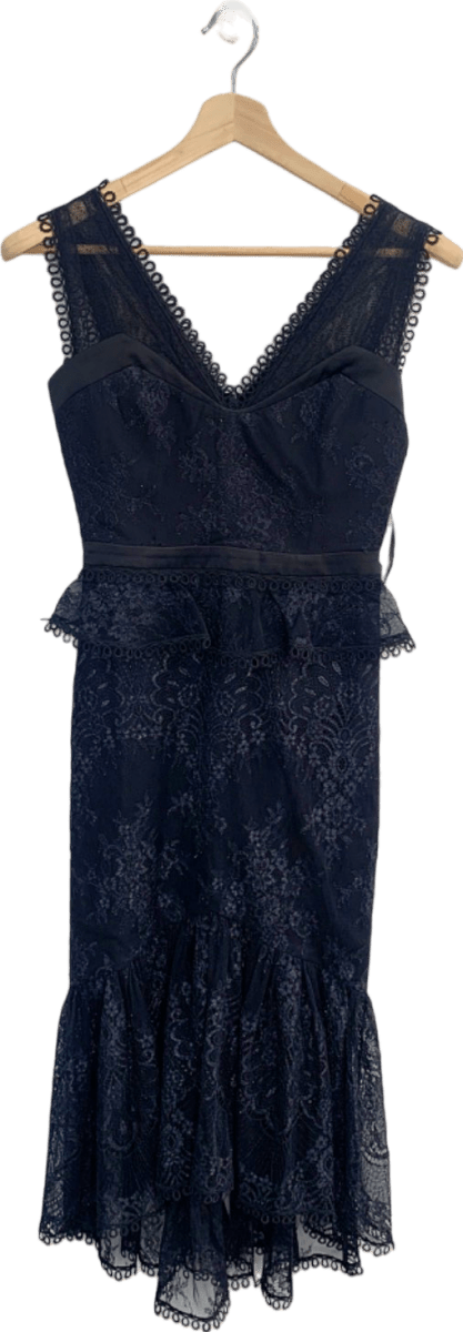 Three Floor Black Lace Midi Dress UK 8 - Reliked