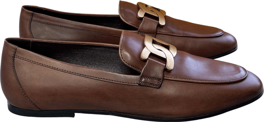 TOD'S Luxury Leather Chocolate Brown Chain - bit Loafers UK 6 EU 39 👠 - Reliked