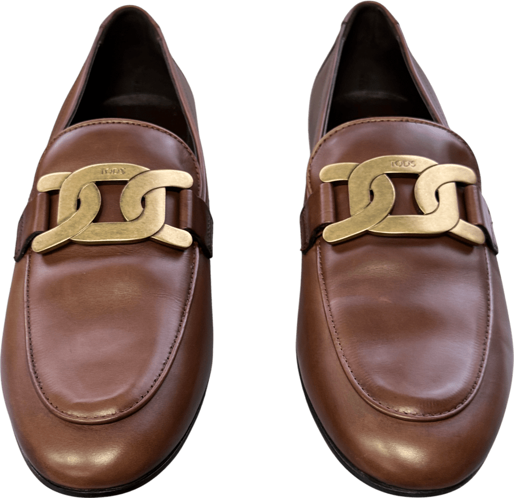 TOD'S Luxury Leather Chocolate Brown Chain - bit Loafers UK 6 EU 39 👠 - Reliked