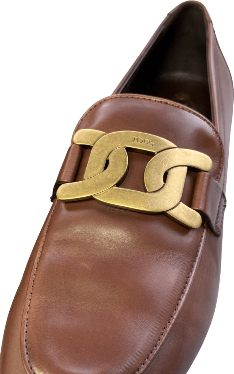 TOD'S Luxury Leather Chocolate Brown Chain - bit Loafers UK 6 EU 39 👠 - Reliked