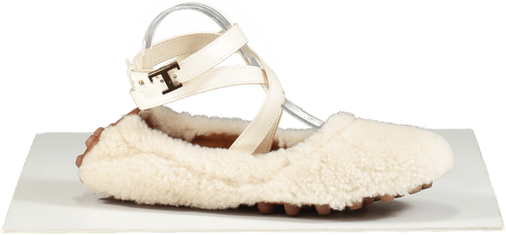 Tod's White Shearling Ankle Strap Ballet flats UK 6 EU 39 👠 - Reliked