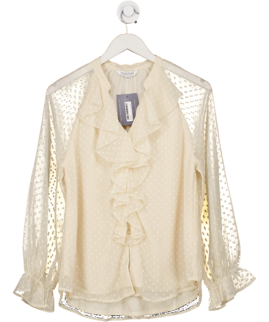 Together Cream Dobby Ruffle Blouse UK 10 - Reliked