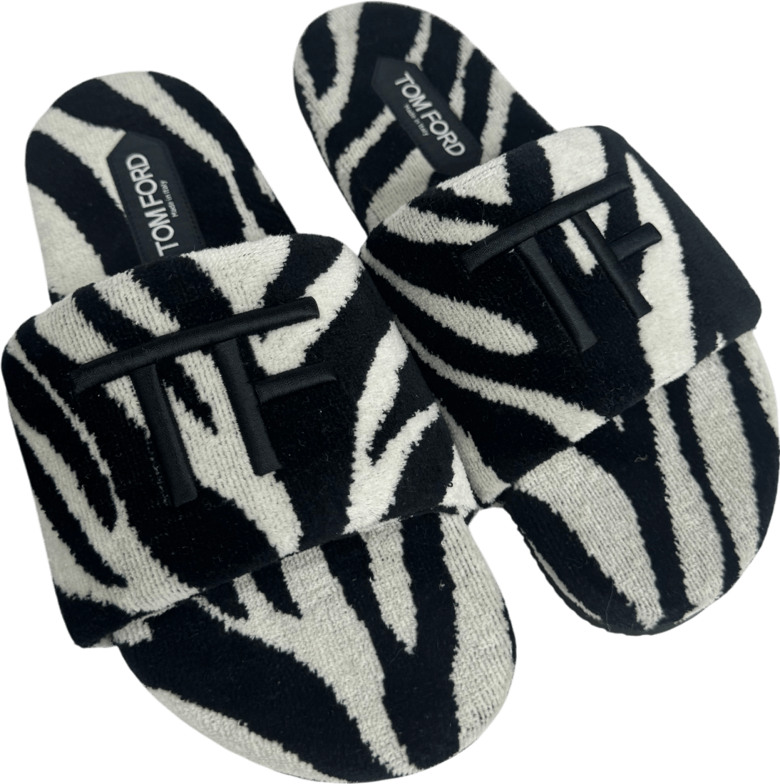 TOM FORD - Harrison Logo - Embroidered Zebra - Print Terry Slider Sandals UK 9 EU 43 👞 - Reliked