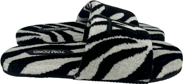 TOM FORD - Harrison Logo-Embroidered Zebra-Print Terry Slider Sandals UK 9 EU 43