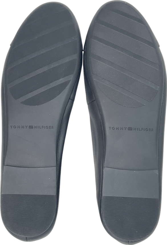 Tommy Hilfiger Black Leather Patent Toe Cap Ballerinas UK 7.5 EU 40.5 👠 - Reliked