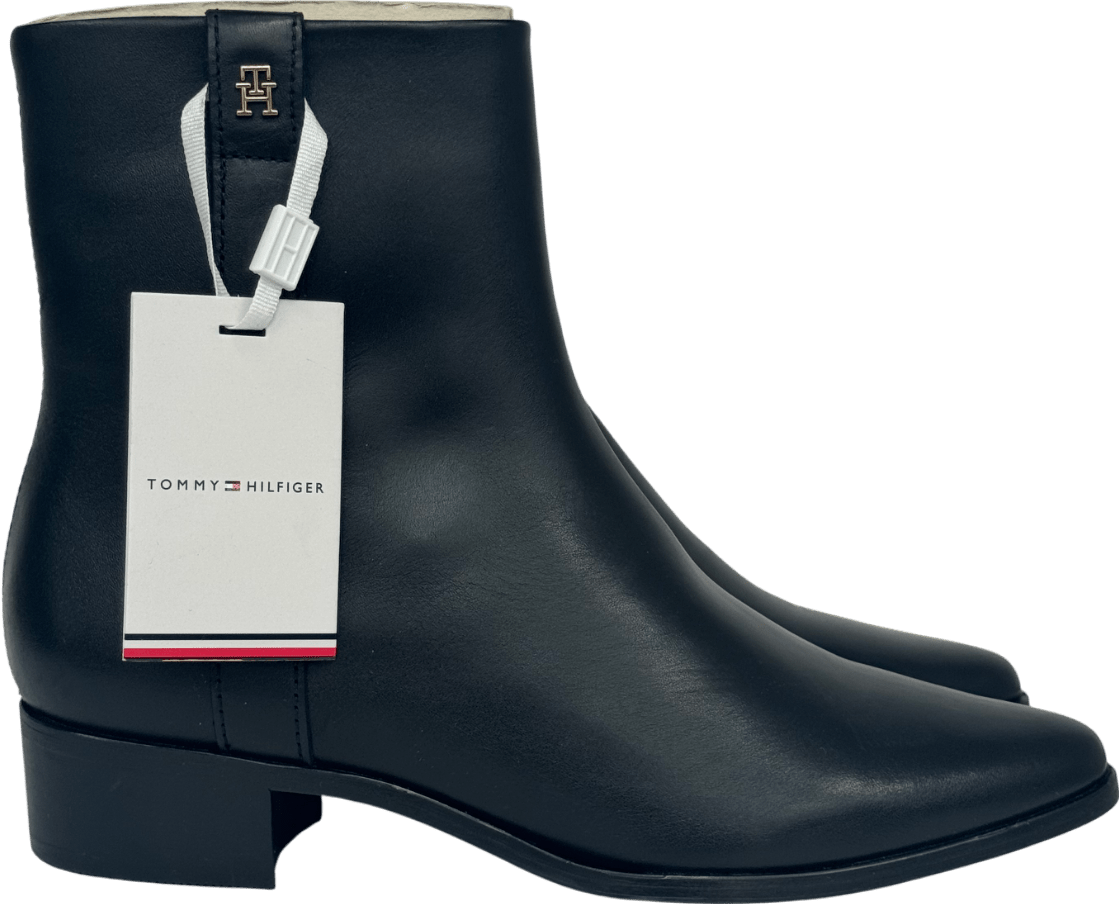 Tommy Hilfiger Black Leather Pointed Toe Ankle Boots UK 3 EU 36 👠 - Reliked