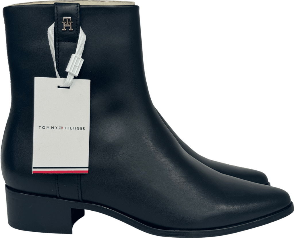 Tommy Hilfiger Black Leather Pointed Toe Ankle Boots UK 3 EU 36 👠 - Reliked