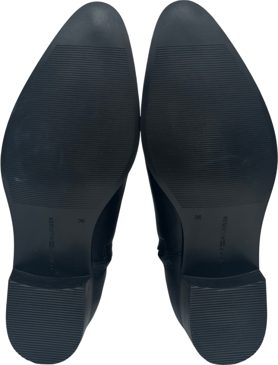 Tommy Hilfiger Black Leather Pointed Toe Ankle Boots UK 3 EU 36 👠 - Reliked