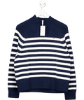 Tommy Hilfiger Blue Pure Cotton Stripe Mock Neck Jumper, Blue/white UK S - Reliked