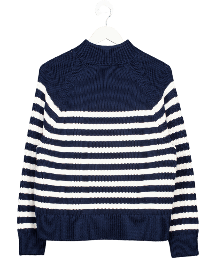 Tommy Hilfiger Blue Pure Cotton Stripe Mock Neck Jumper, Blue/white UK S - Reliked