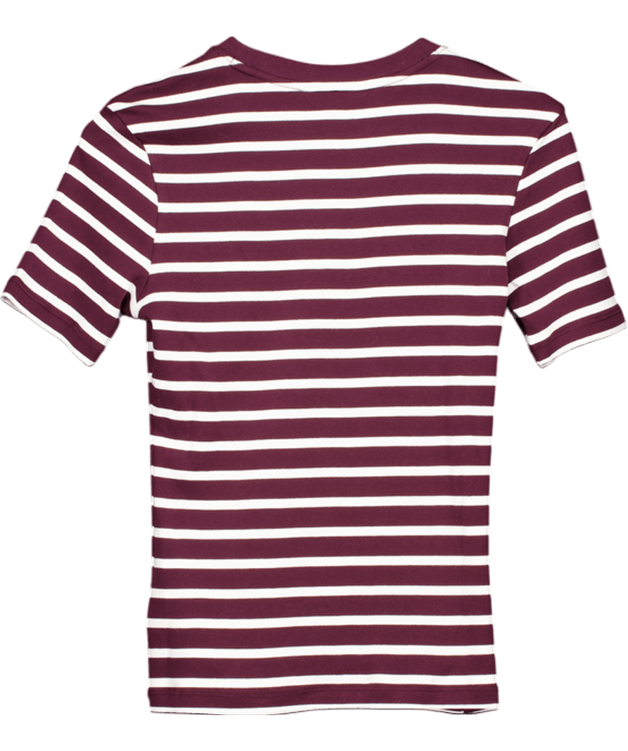 Tommy Hilfiger Burgundy Red / White Striped Slim Cody T-shirt UK S - Reliked