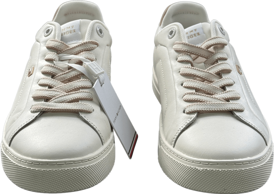 Tommy Hilfiger Cream Leather Court Trainers UK 6 EU 39 👠 - Reliked