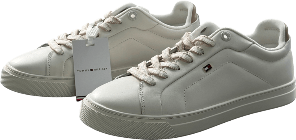 Tommy Hilfiger Cream Leather Court Trainers UK 6 EU 39 👠 - Reliked