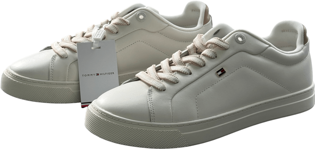 Tommy Hilfiger Cream Leather Court Trainers UK 6 EU 39 👠 - Reliked