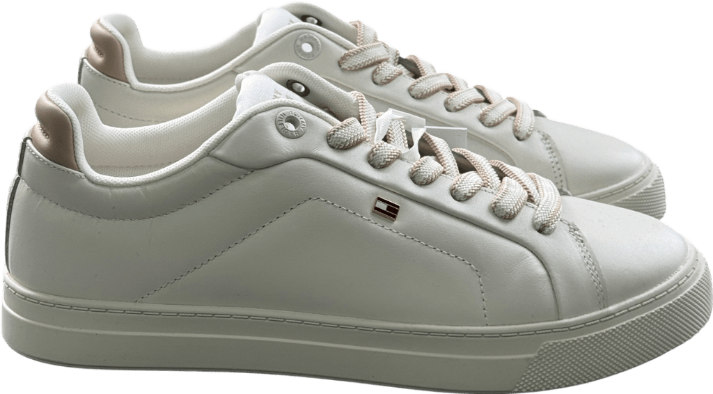 Tommy Hilfiger Cream Leather Court Trainers UK 6 EU 39 👠 - Reliked