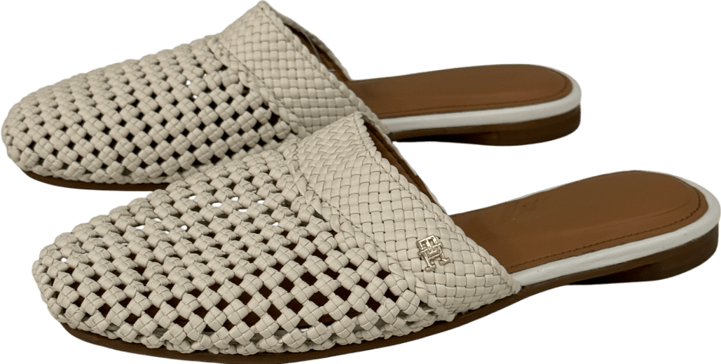 Tommy Hilfiger Cream The Runway Collection Th Monogram Crochet Mules UK 3 EU 36 👠 - Reliked