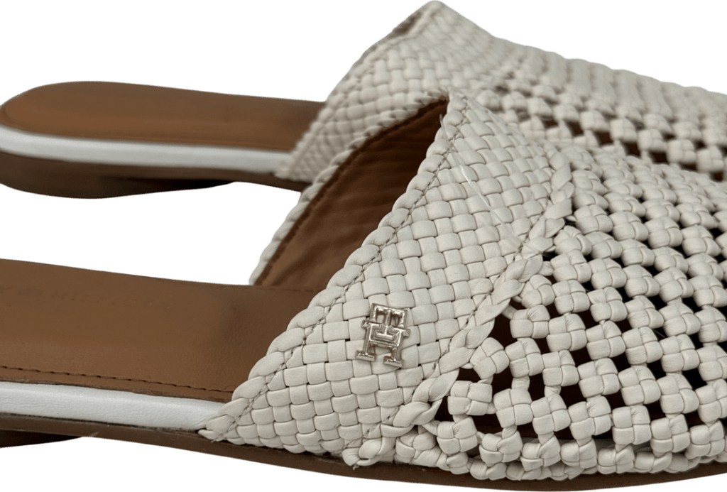 Tommy Hilfiger Cream The Runway Collection Th Monogram Crochet Mules UK 3 EU 36 👠 - Reliked