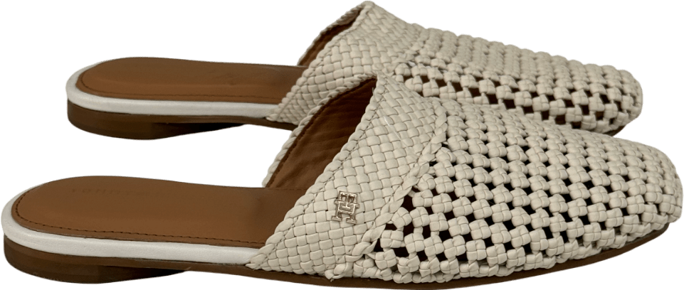 Tommy Hilfiger Cream The Runway Collection Th Monogram Crochet Mules UK 3 EU 36 👠 - Reliked