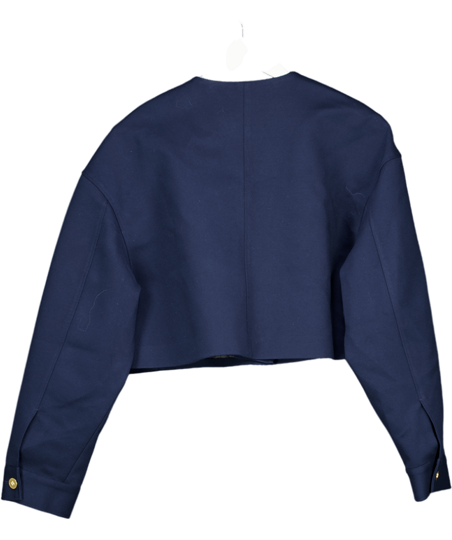 Tommy Hilfiger Navy Blue Collarless Double Faced Wool Rich Jacket UK 6 - Reliked