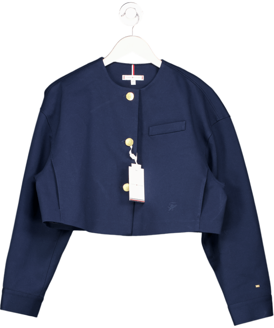Tommy Hilfiger Navy Blue Collarless Double Faced Wool Rich Jacket UK 6 - Reliked