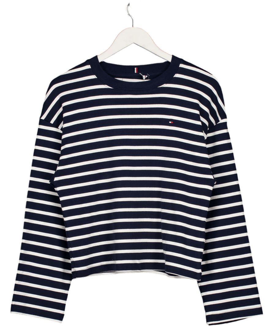 Tommy Hilfiger Navy / White Striped Long Sleeve Breton Top UK S - Reliked