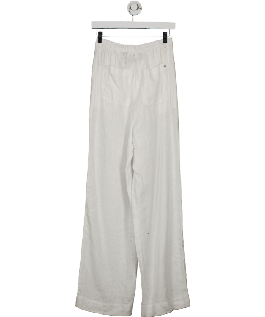 Tommy Hilfiger White Linen Blend Tailored Straight Leg Trousers UK 4 - Reliked